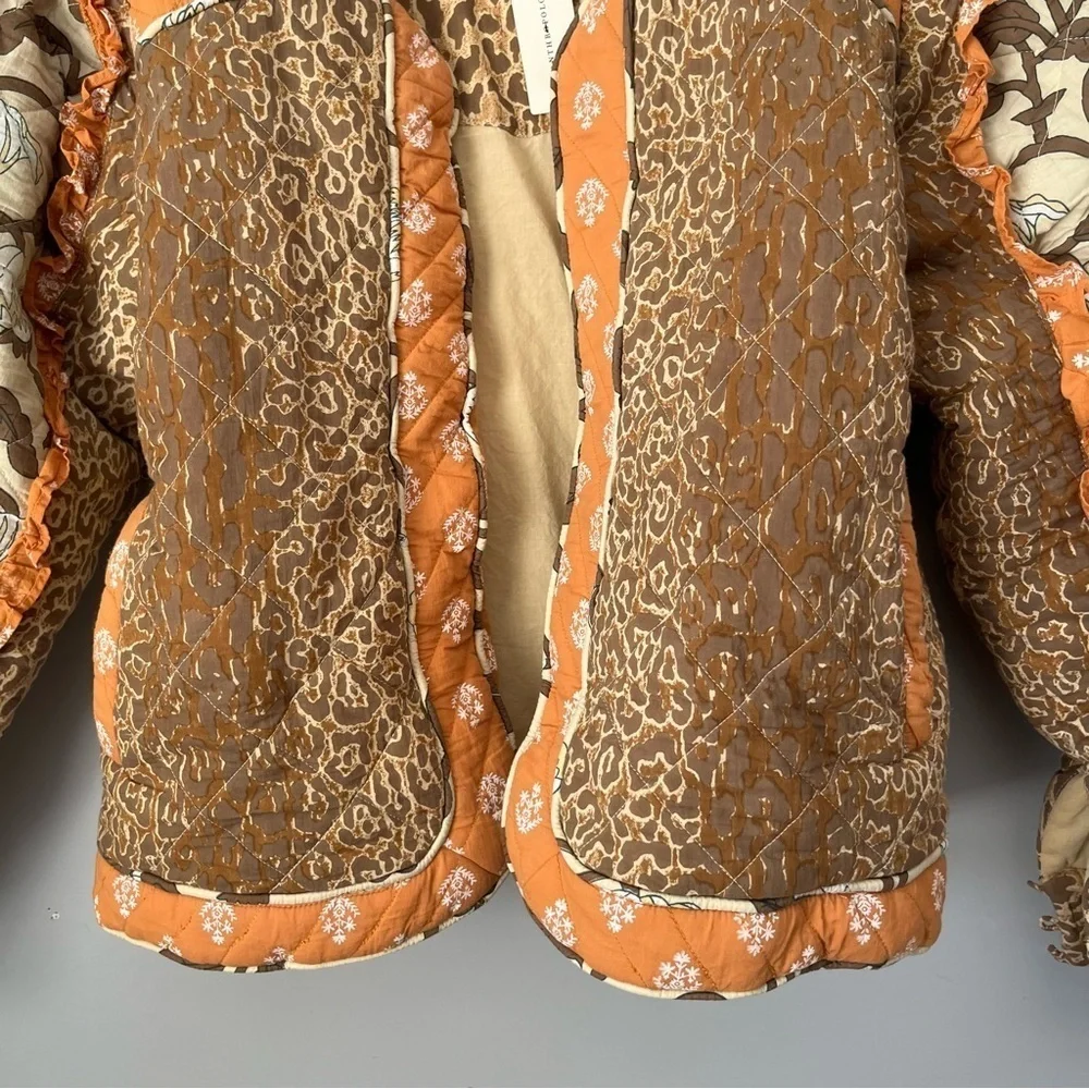 Anthropologie X Llani Quilted Brown & Orange Motif Printed Jacket Size M/L NWT - Picture 4 of 16